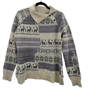 Woolrich Christmas Sweater Women Medium Fair Isle Reindeer Snowflake Holiday Vtg